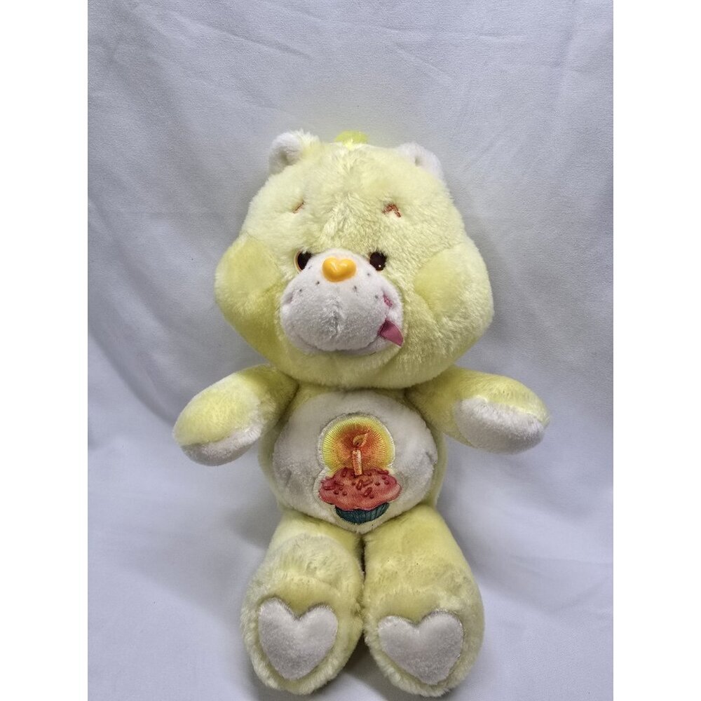 VTG Care Bears Yellow Birthday Bear 13" Plush Stuffed 1983 Kenner 1980s KOREA